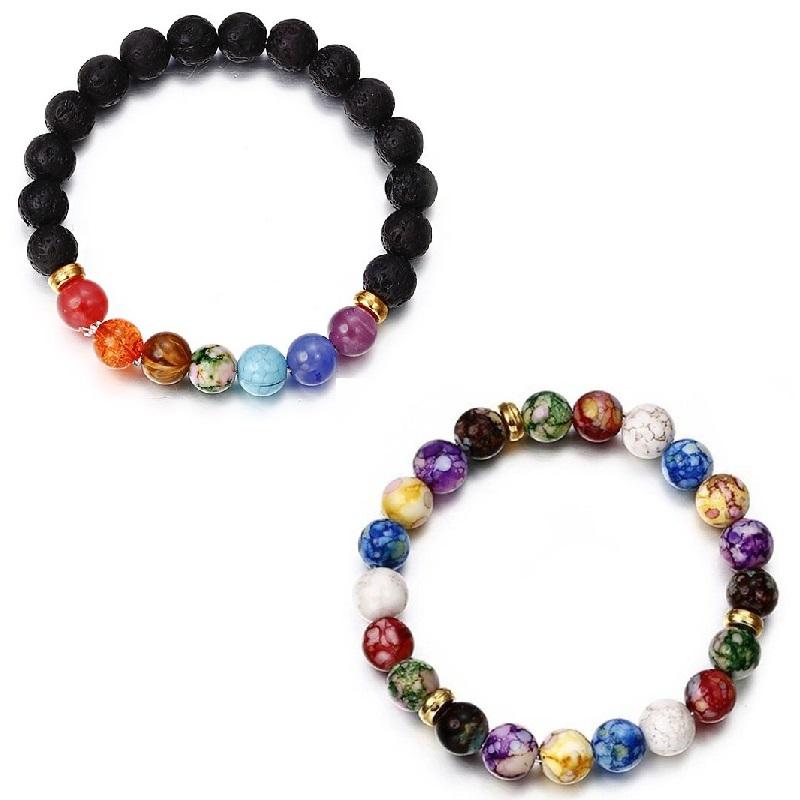 7 чакр рейки лечебный камень браслет йога баланс энергия имитация вулканических камней бусины своими руками украшения ручной работы бисер