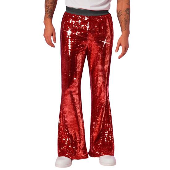 Men's Sequin Flared Trousers Shiny Hip-Hop Disco Pants Elastic Waist Retro Wide Leg Pants for Stage Performance Night Club Bar Dance