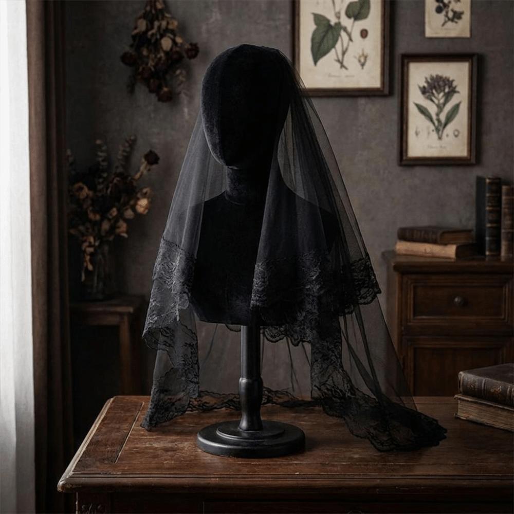 Черно-белый свадебный veil на Хэллоуин, двухслойный, с кружевом и тюлем, veil призрачной невесты, для костюмированной вечеринки