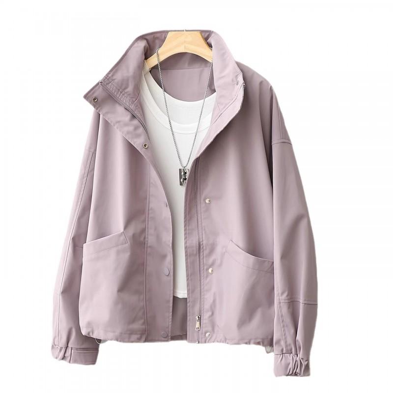 Womens Korean Style Loose Casual Stand Collar Short Jacket Lightweight Outerwear