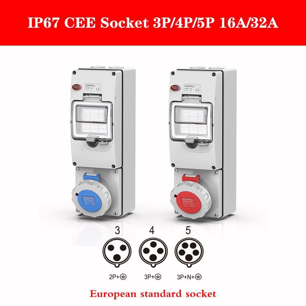 Водонепроницаемая розетка CEE 3 контакта 32А Комбинированная розетка с выключателем С защитой цепи Розетка для зарядки электромобиля
