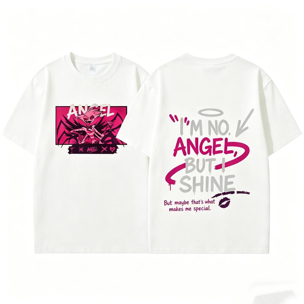 Худи Angel Dust с графикой из Hazbin, Аниме, Мужская и Женская, Хлопковая Футболка, Demoncore, Уличная Одежда, Милая, Авангардная, С коротким рукавом