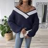 Women S V Neck Loose Fit Pullover Sweater Autumn Street Style