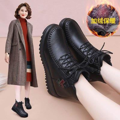 Мамины хлопковые туфли для женщин среднего и пожилого возраста, нескользящие, теплые бархатные ботильоны средней высоты, осенне-зимние сапоги для снега