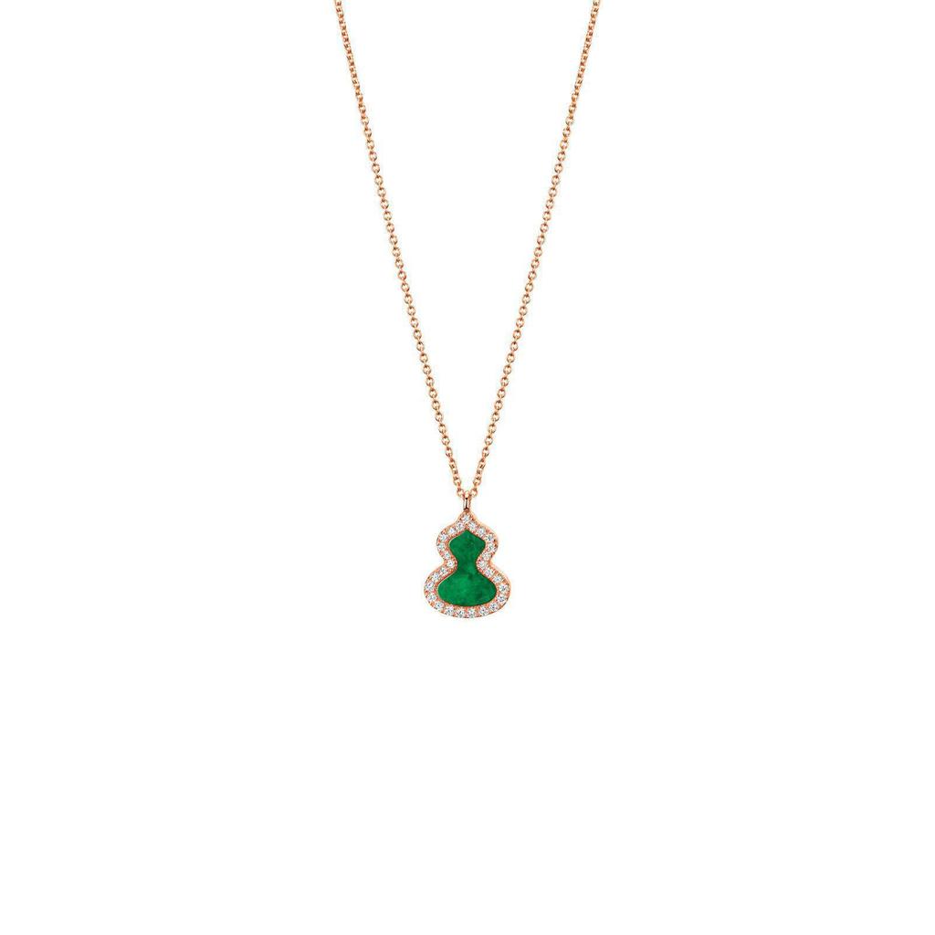 V Gold Exquisite Kylin Gourd Necklace, Medium Mother-of-Pearl & Red Agate, 18K Rose Gold CNC Carved.