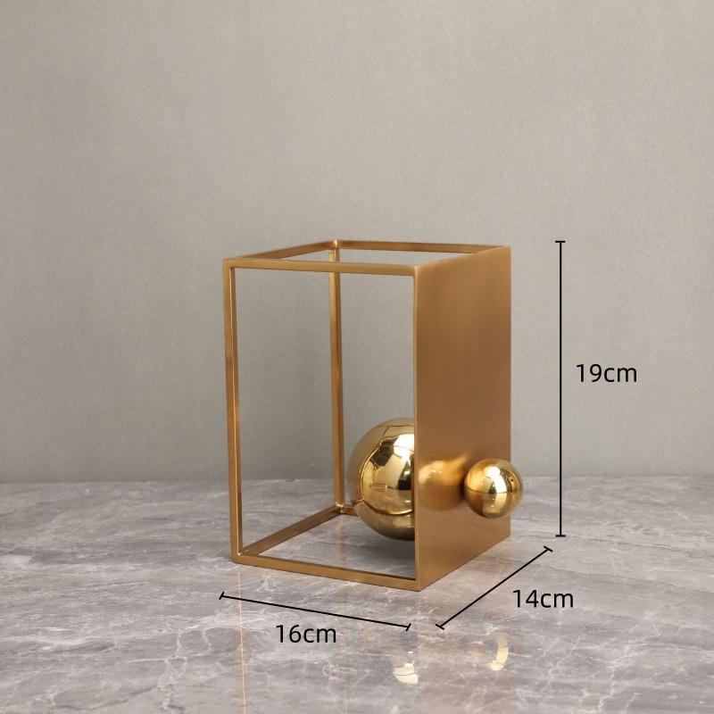 Metal Crafts Geometric Boxes Gold Frame Spherical Abstract Sculpture Metal Decorative Figurines Home Decoration Accessories