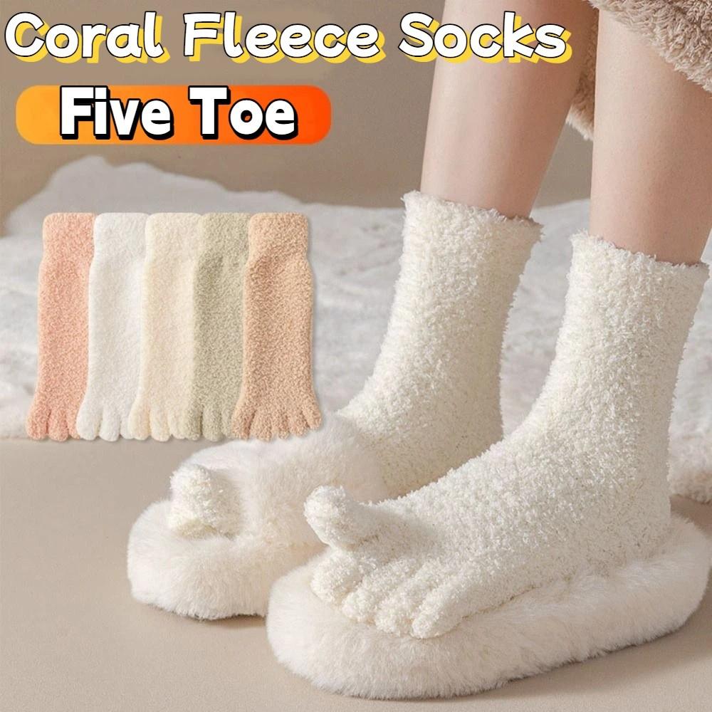 Mid Tube Five Toe Plush Socks Thickened Warm Floor Socks Women Kawaii Five Toe Fleece Socks Winter