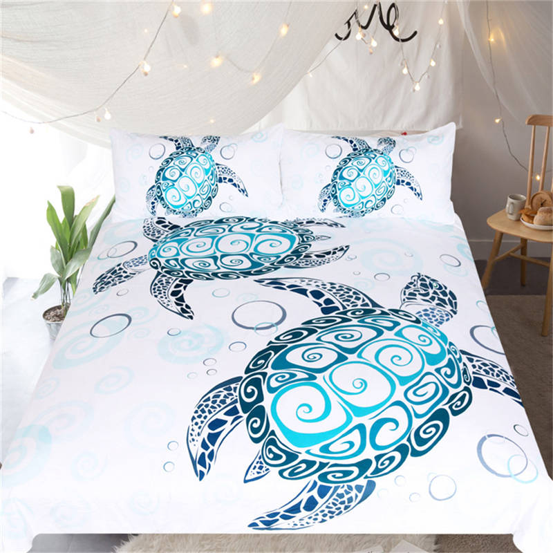 Sea Turtle Duvet Cover Set Pillow Cases Ocean Animal Turtle Bedding Set Queen King Kids Home Textiles Map Coral Soft Quilt Cover