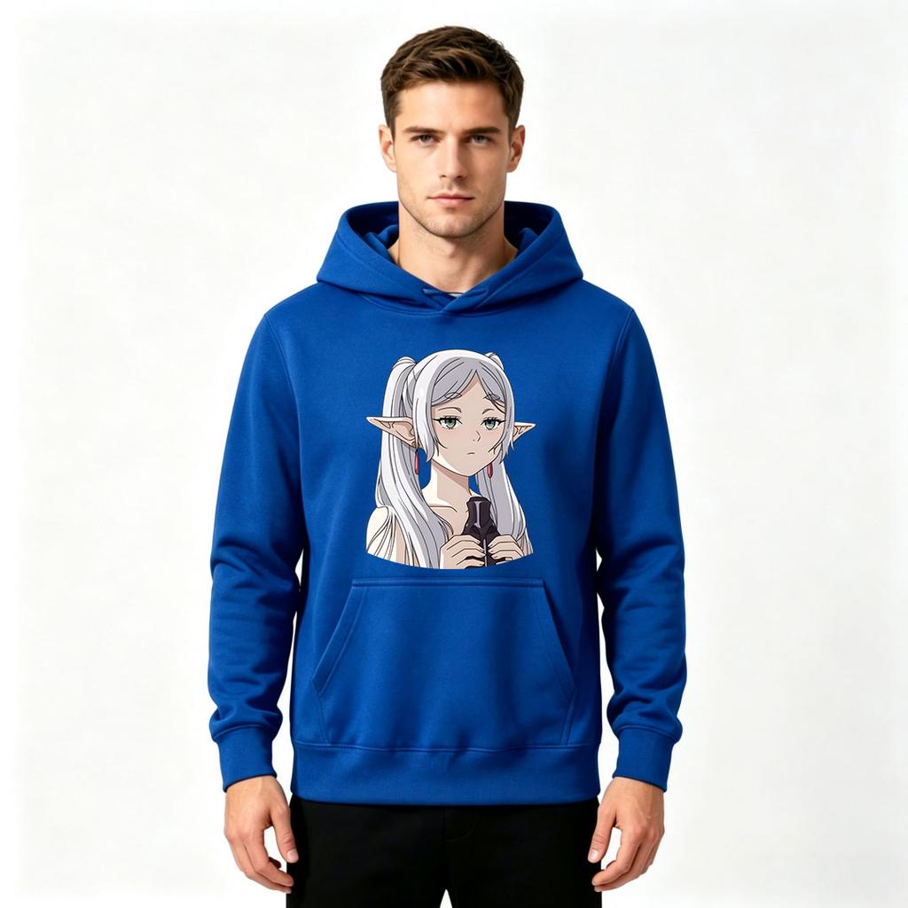Men's Print Pullover Hoodie, Anime Elf White Hair Character Pattern Casual Long Sleeve Sweatshirt for Daily Wear