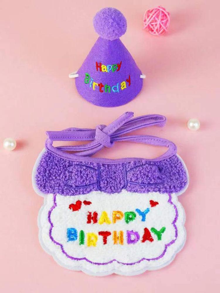 Cat Dog Birthday Bib and Party Hat Mini Doggy Cat Adjustable Bandana Scarf Pet Birthday Outfit Puppy Supplies