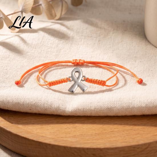 Comfortable Daily Wear Cord 2PCS Hand-woven Braided Bracelets with Metal Ribbon Pendant, Adjustable Awareness Commemorative Gift for Health