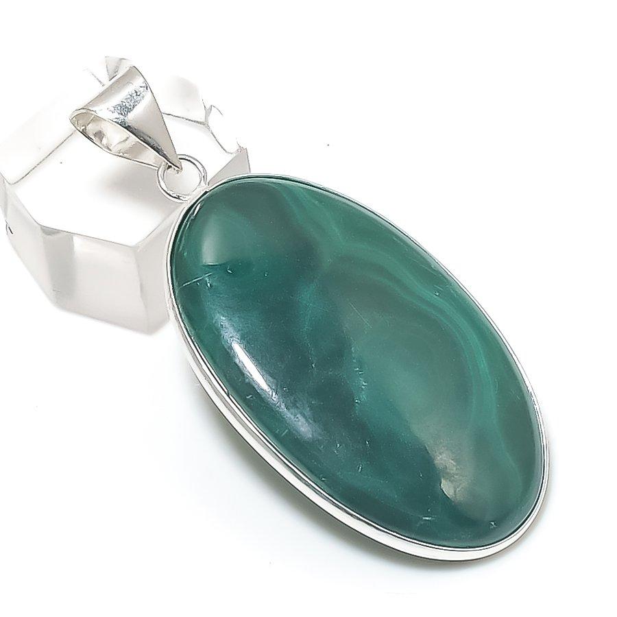 Malachite Gemstone Handmade 925 Sterling Silver Jewelry Pendant 2.09" v3L62