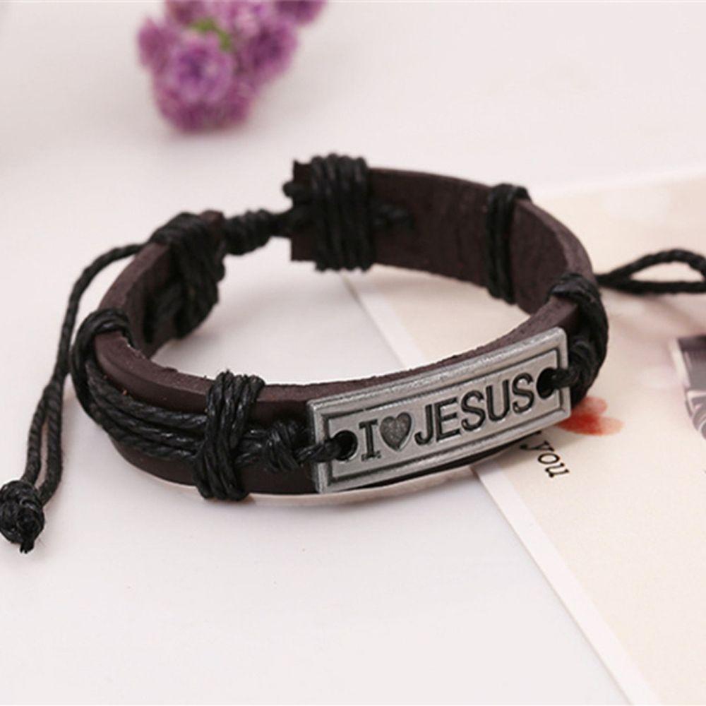 Men/Women Christian Wrap Catholic Leather Cuff Bangle Wristband "I Love JESUS" Religious Bracelet