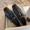 Niche Flat Shoes Leather Shallow Mouth Square Head One Word Buckle French Mary Jane Ballet Single Shoes Women