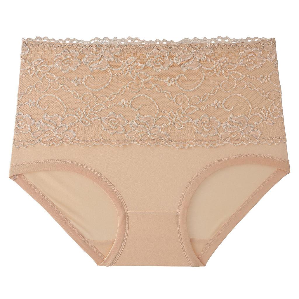 Plus Size High Waist Women's Briefs with Lace Edge In Solid Colors