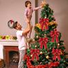 5Pcs Christmas Large Bowknot Decor Glitter Ribbon Bow Wreath Ornament for Christmas Tree Presents Decor
