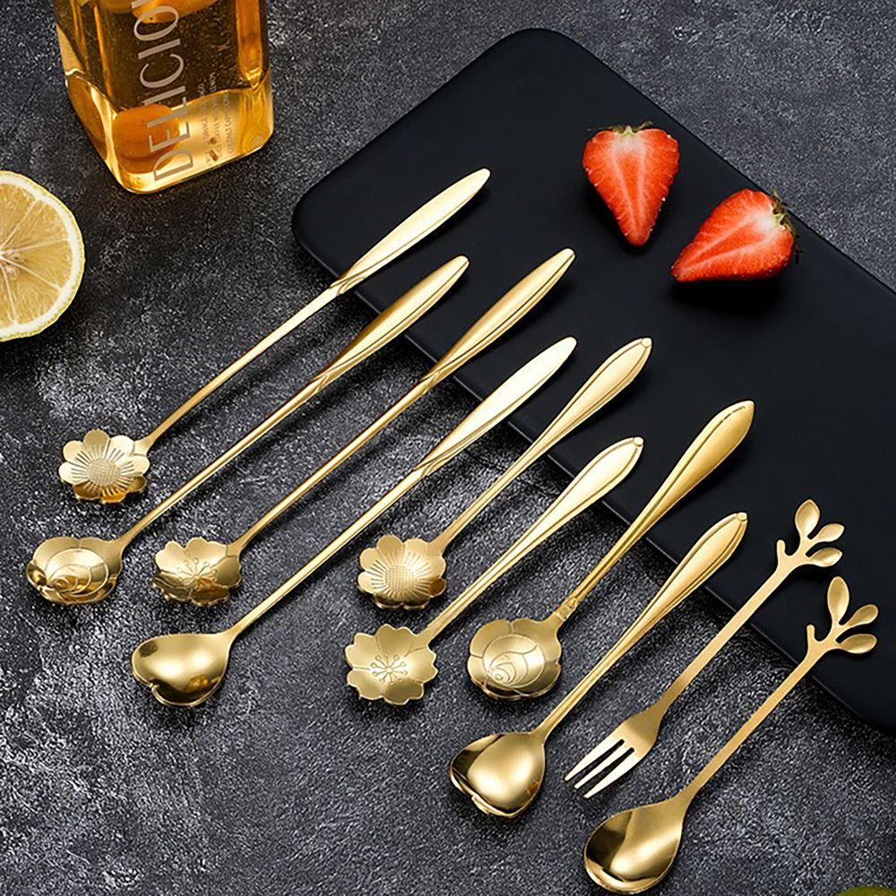 SAKURA ROSE LOVE Stirring Spoon Long Handle Coffee Spoon Portable Soup Spoons for Kitchen Tools