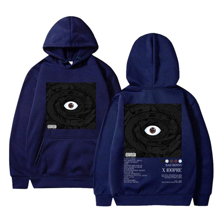 Rapper Bad Bunny X 100PRE Music Album Double Sided Print Hoodie Men Women Hip Hop Oversized Hoody Sweatshirts Vintage Streetwear