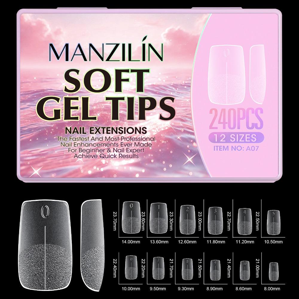 240Pcs Full Cover Soft Gel X Nail Tips Semi-frosted Texture Press on Nails French Manicure Tool