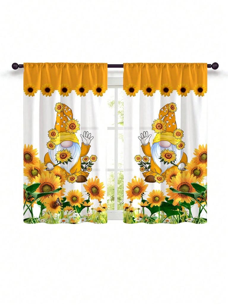 2 шт. Новые современные свежие клетчатые подсолнухи с цифровой печатью для украшения дома, короткие занавески для окна кухни с карманом на штанге