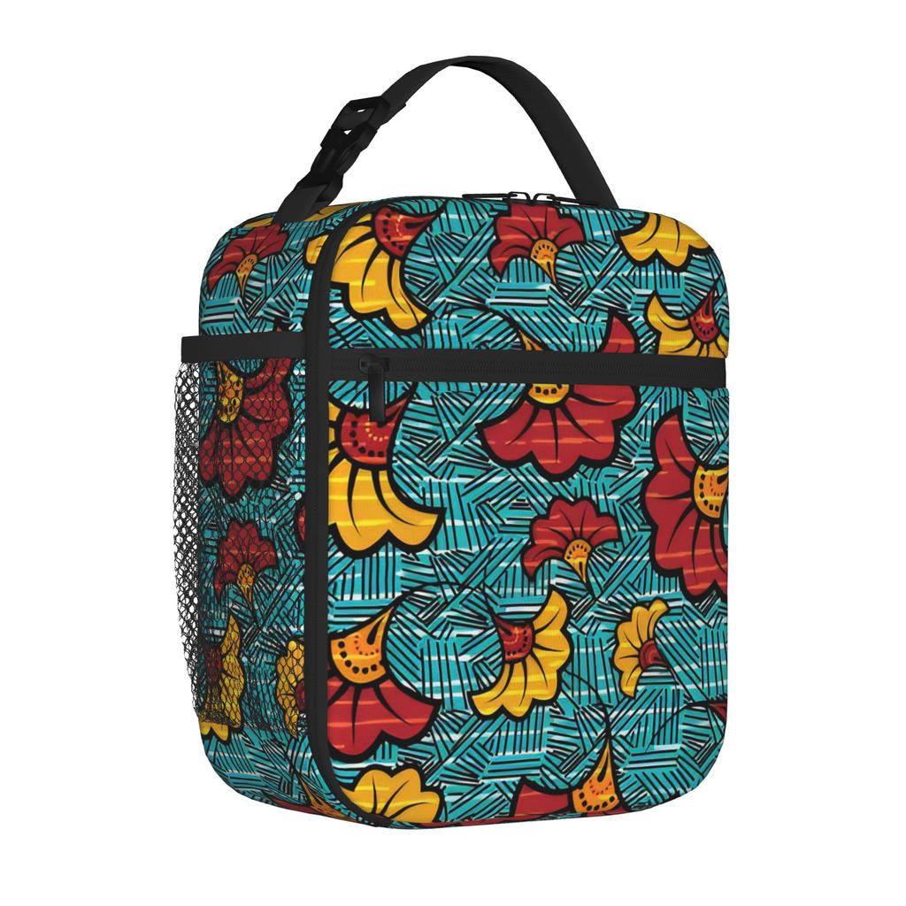 African Ethnic Tribal Ankara Tote Thermal Cooler Bag Floral Flower Reusable Insulated Lunch Bags New Arrival Bento Box School