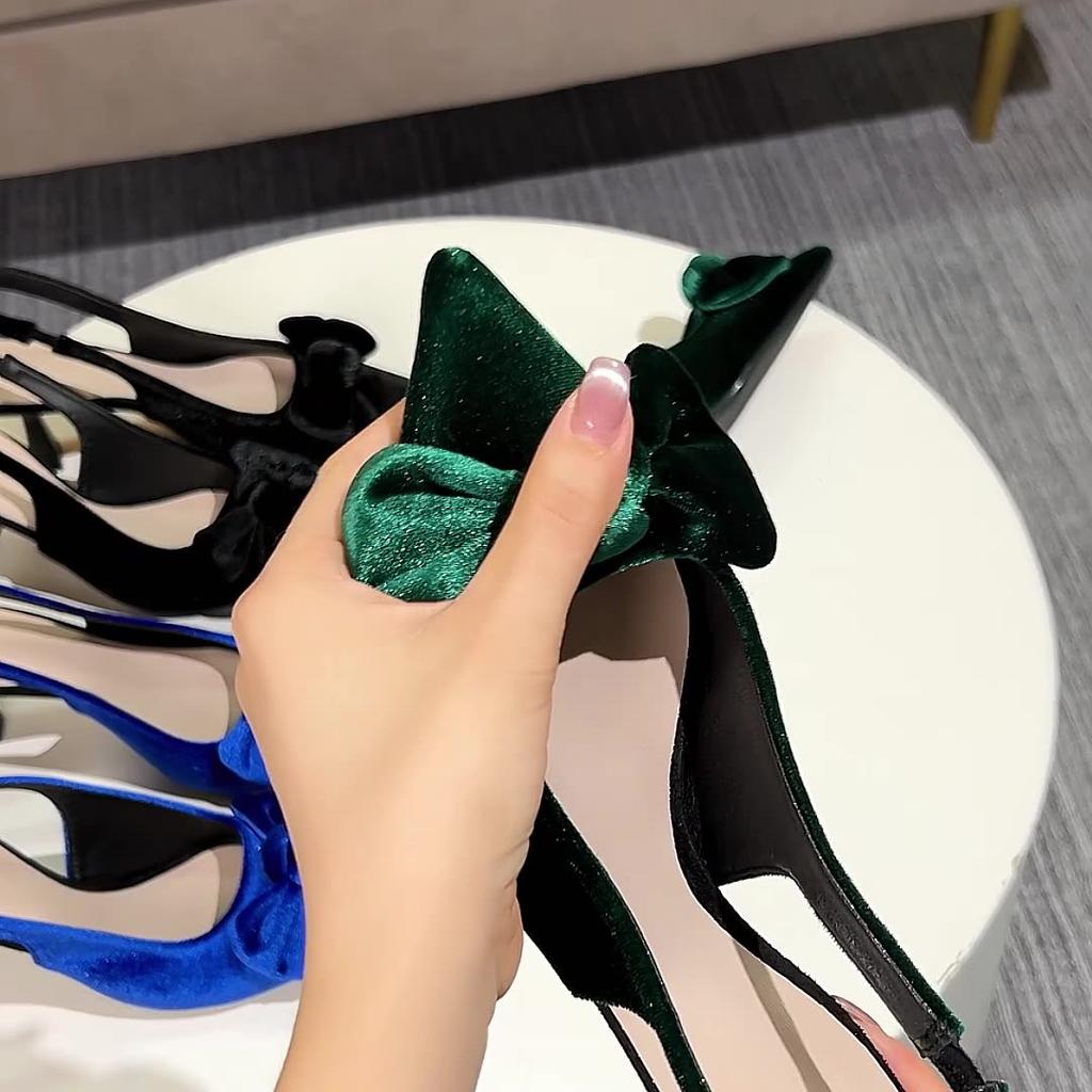 Женские босоножки большого размера на тонком каблуке с острым носком, летние повседневные босоножки на шпильке с бантом, однотонные туфли 36-42