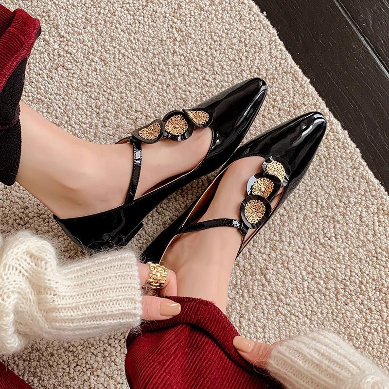 Туфли Мэри Джейн с острым носком, деловые, повседневные, женские, удобные, с ремешком на щиколотке, из искусственной кожи, без застежек, туфли на плоской подошве с пряжкой для вечернего платья