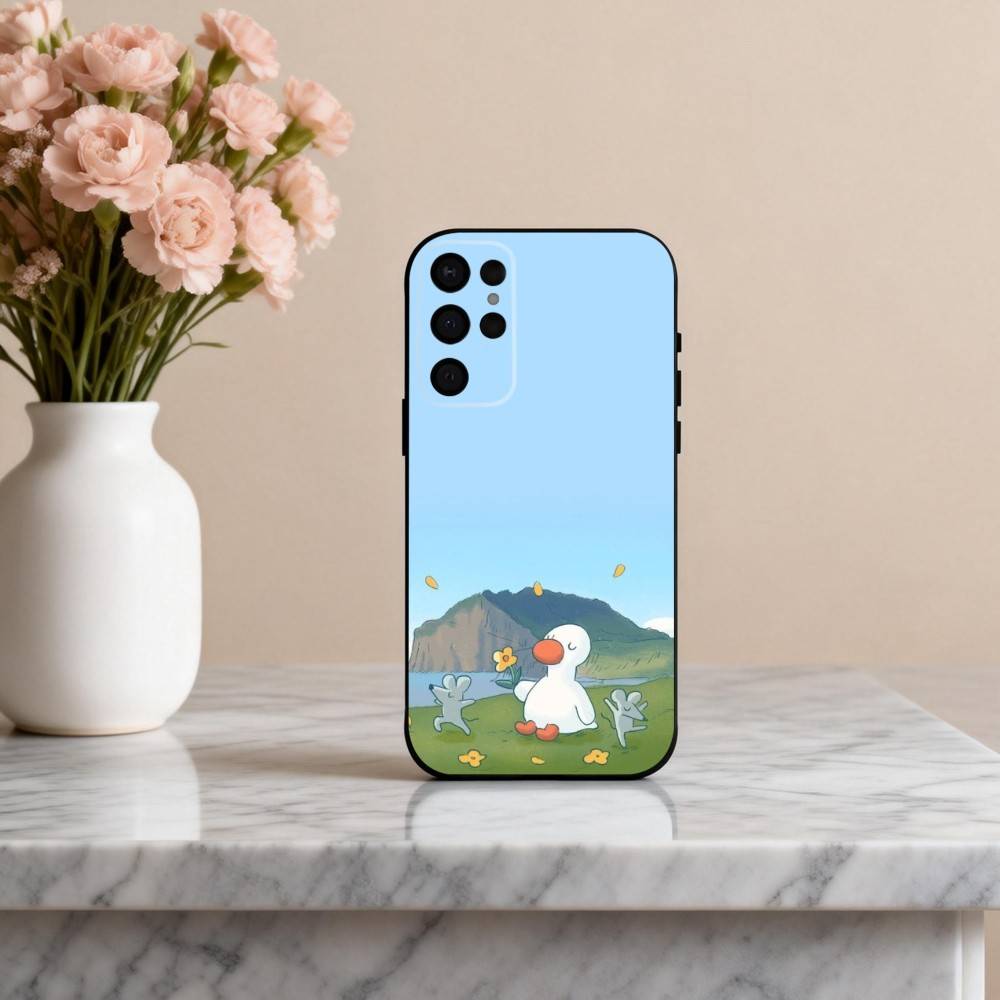 Cute D-Doubao D-Duck Phone Case For Samsung S25,24,23,22,30,21,10,9,Ultra,Plus,Lite,FE,4,5 G Soft Black Case