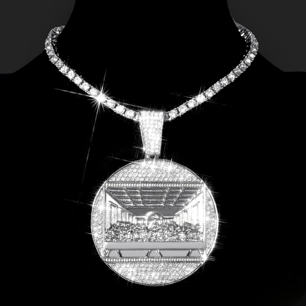 Hip Hop Last Supper Pendant Necklace With 13mm Iced Out Cuban Chain Necklaces Fashion Hiphop Men Charm 4mm Tennis Chain Jewelry