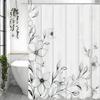 Black and White Floral Botanical Shower Curtain, Bathroom Decorative Shower Curtain, Waterproof Shower Curtain with Hooks