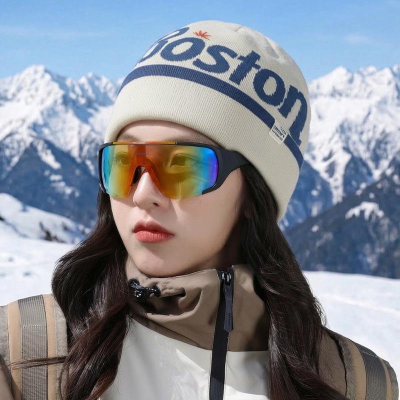 Alphabet jacquard hat women's autumn and winter warm and cold-proof knitted hat thickened flipped brim wool hat sports cold hat