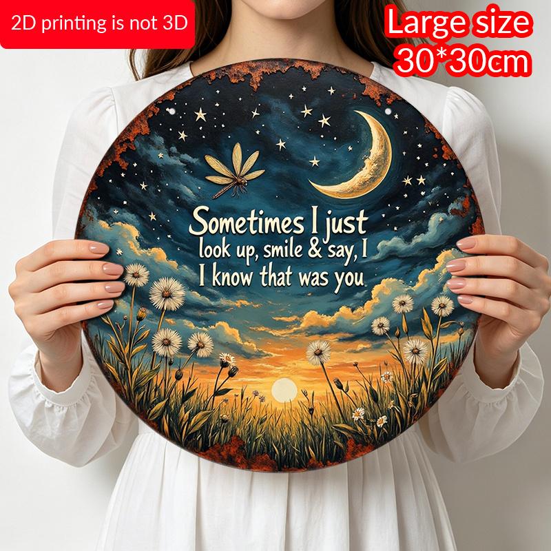 2D Flat, 1pc Round Aluminum Memorial Plaque - Vintage Starry Sky and Dandelion Design with Heartfelt Quote, Perfect for Garden, Balcony, Bedroom