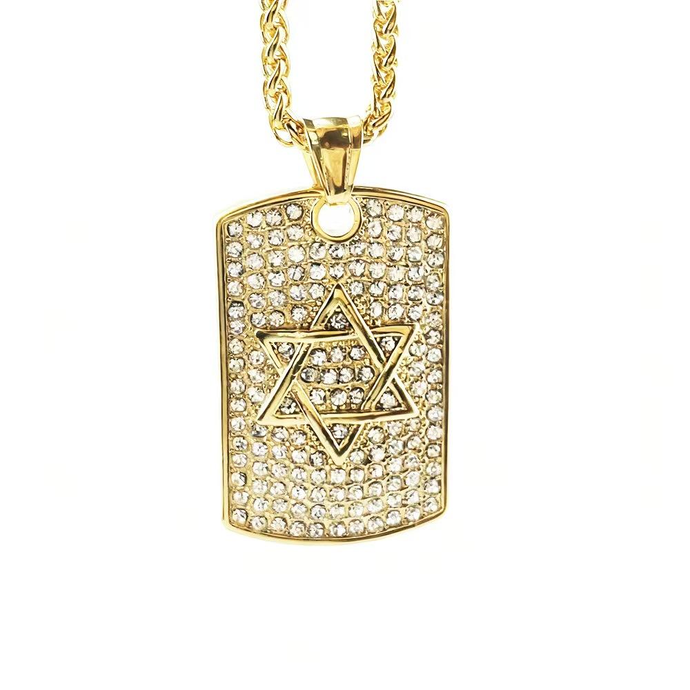 Hip Hop Iced Out Bling Star of David Pendants Gold Color Stainless Steel Hexagram Necklace for Women Men Jewish Jewelry Gift