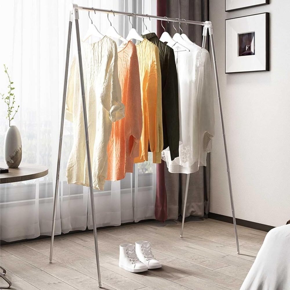 IWEJ Folding Clothes Rack 201 Stainless Steel, 10kg Load Capacity, Triangular Stable Structure,