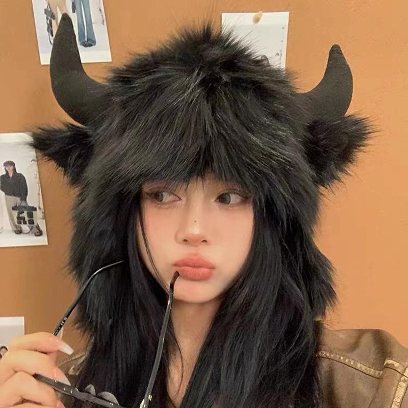 Большая черная коровья роговая мохнатая шапка Thunderhead для мужчин и женщин, зимняя теплая защита ушей от ветра и холода, коровья голова, набор шапок