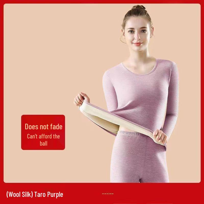 Женский красный бесшовный комплект термобелья из шерсти и шелка для года Бэнмин - Средней толщины, с флисовой подкладкой, базовый слой с круглым вырезом