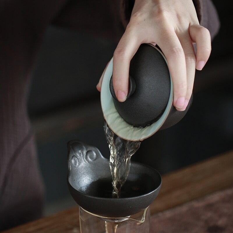 150 мл Керамическая чаша с крышкой Черная глина Чайная чаша Креативная ручная чаша с крышкой