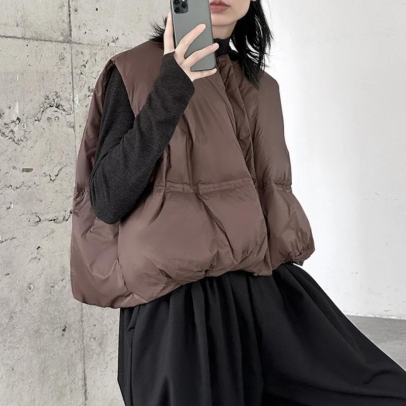 Johnature Winter Cropped Casual Simple Sleeveless Bread Suit Loose Warm Coats