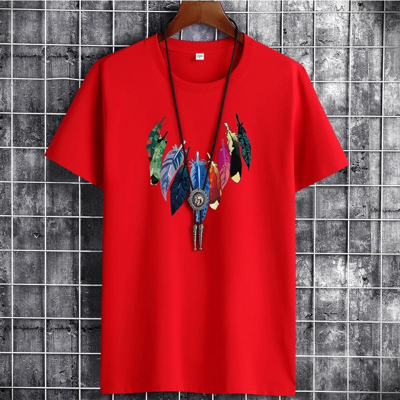 QICED Летняя футболка с короткими рукавами, мужская футболка с круглым вырезом и трендовым низом