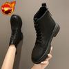 Footwear Lace-up Black Short Shoes for Women Work Booties Waterproof Female Ankle Boots with Laces Elegant Low Heels Chic Hot Pu