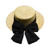 Japanese Handmade Straw Retro Big Bow Women'S Summer Sunshade Sun Protection Wide Brim Flat Top Top Hat Vacation Beach Straw Hat