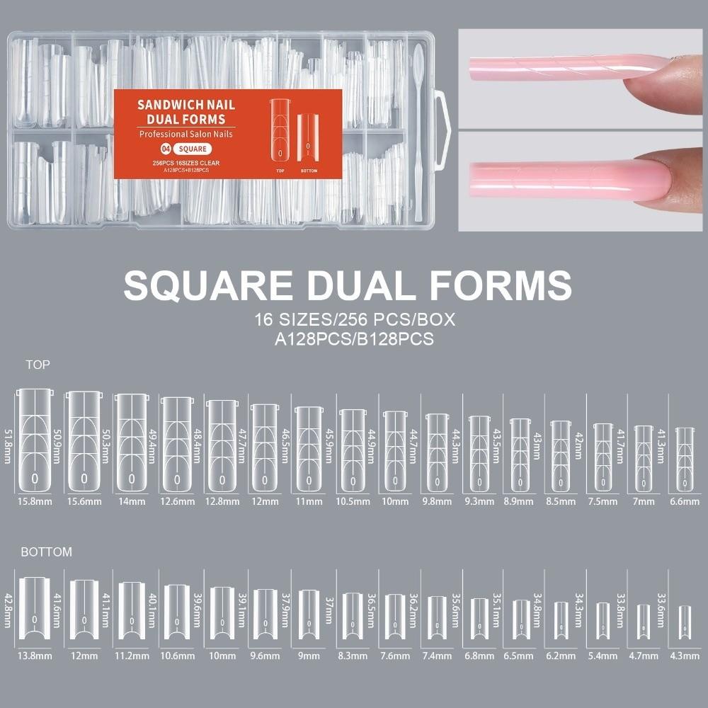 256Pcs/Box Transparent Nail Sandwich Dual Form DIY Tips Nail Extension Form New Nail Tips