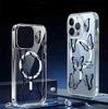 Прозрачный чехол с полной защитой для iPhone 15/16/17 Pro Max с магнитом и рисунком бабочки