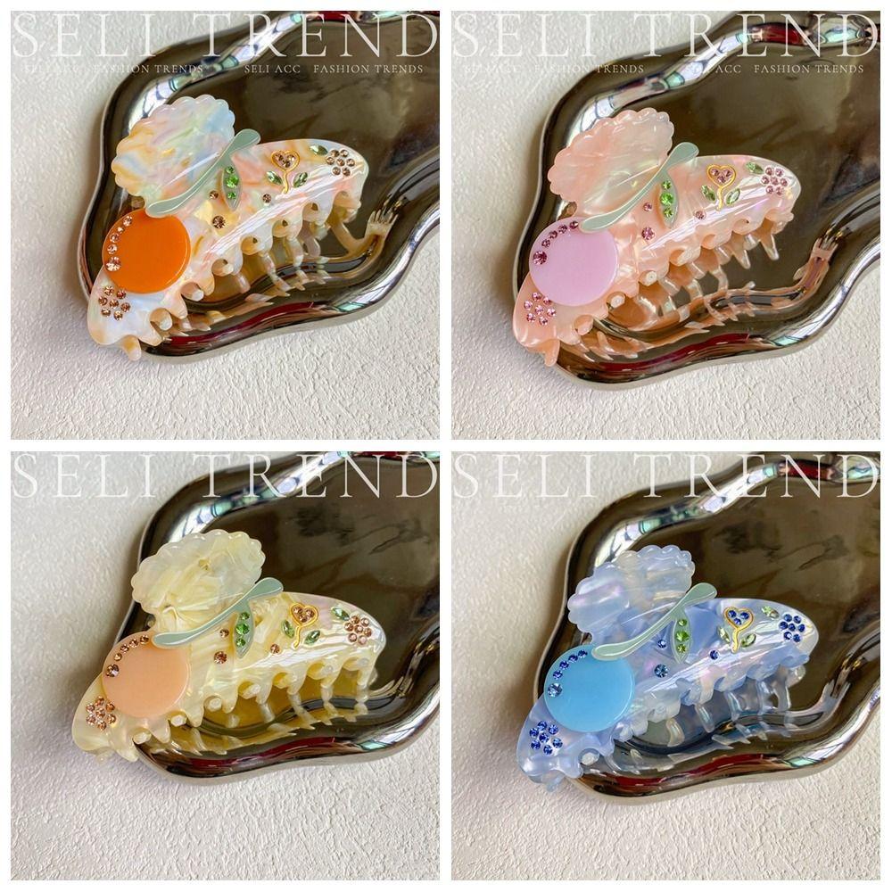 Acetate Flower Hair Claw Cherry Shark Clip Cute Rhinestone Hair Clip Daily