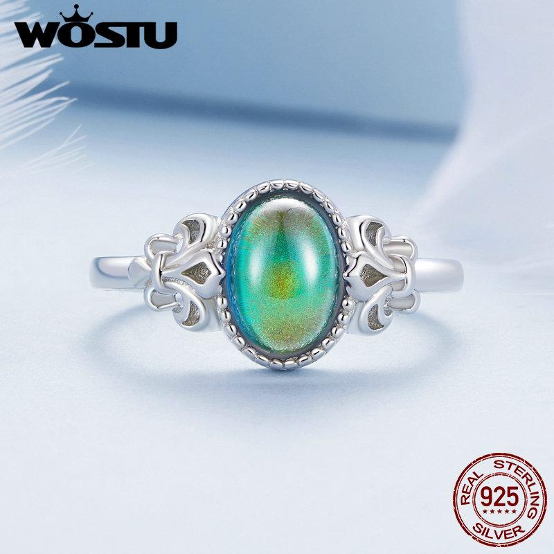 WOSTU Кольцо-хамелеон из серебра 925 пробы, меняющее цвет от температуры, овальное, с изменяемым цветом, имитирующее эмоции, ювелирное изделие, подарок