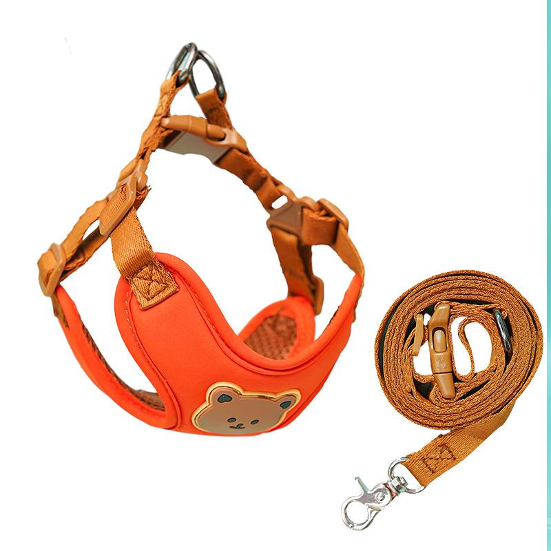 Cute Cartoon Bear Pet Harness Leash Set Soft Breathable Vest Chest Strap Walking Rope for Small Medium Dogs Cats Teddy Bichon Daily Outdoor Walking