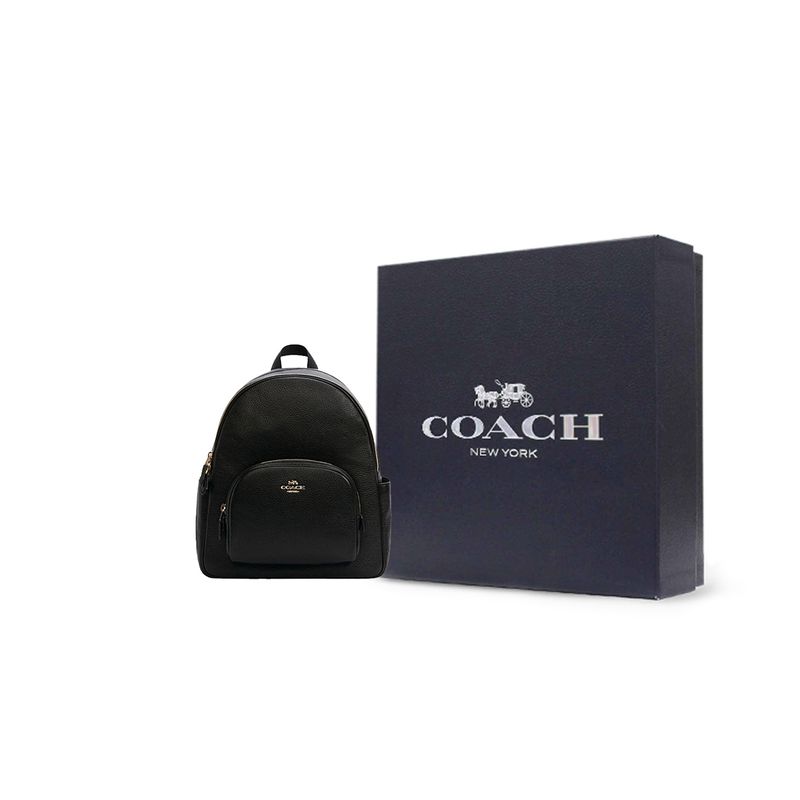 Coach Рюкзак женский кожаный повседневный с молнией, размер большой, цвет черный, 27 Court, 5666-IMBLK