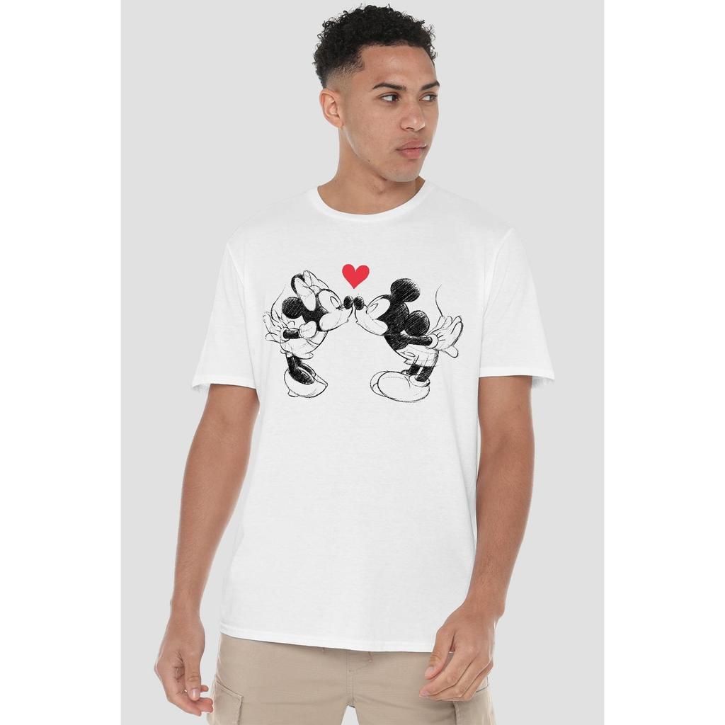 Disney Mens Mickey & Minnie Mouse Kiss Sketch Valentine`s Day T-Shirt