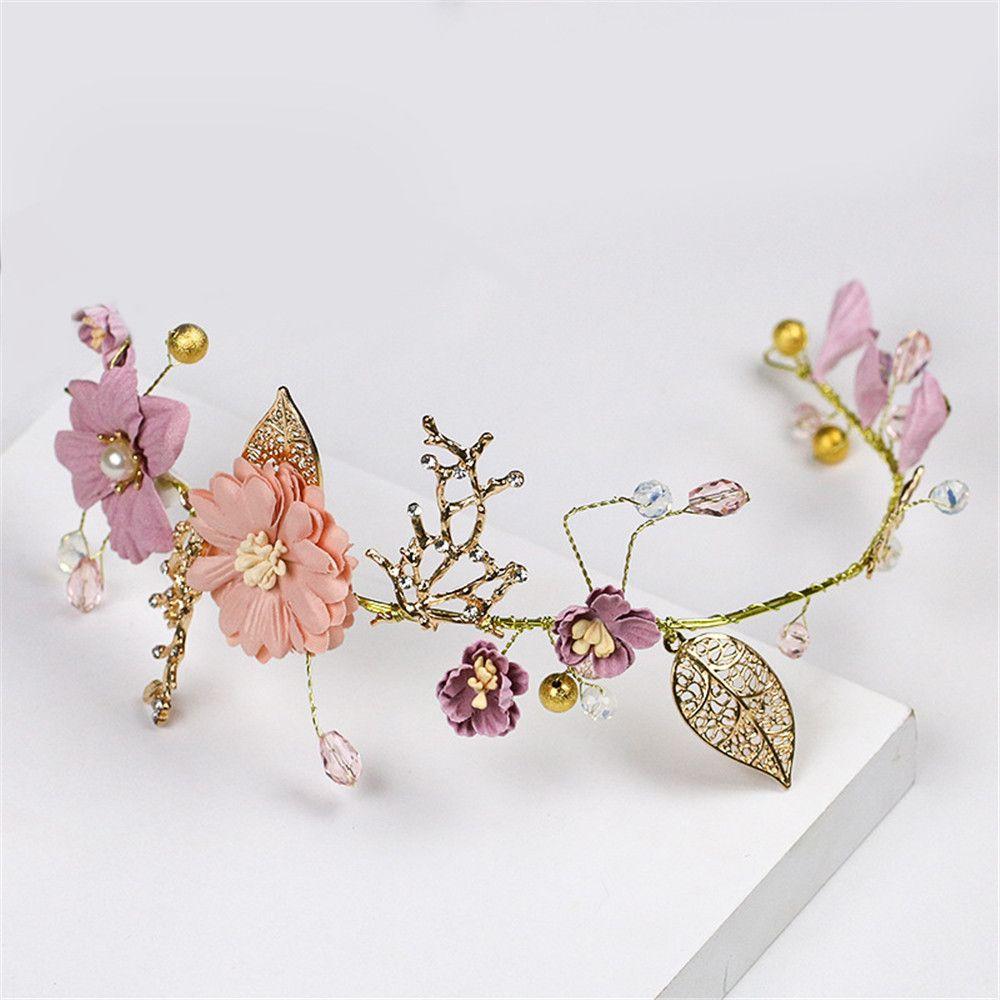 Hair Jewelry Headpiece Crown Headdress Purple Flower Tiara Bride Headwear Pearl Hair Band