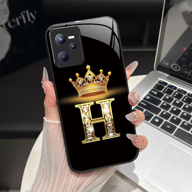 Чехол для Realme C35 Модный чехол с начальной буквой из закаленного стекла для Realme Narzo 50A Prime C 35 Ударопрочный чехол для телефона